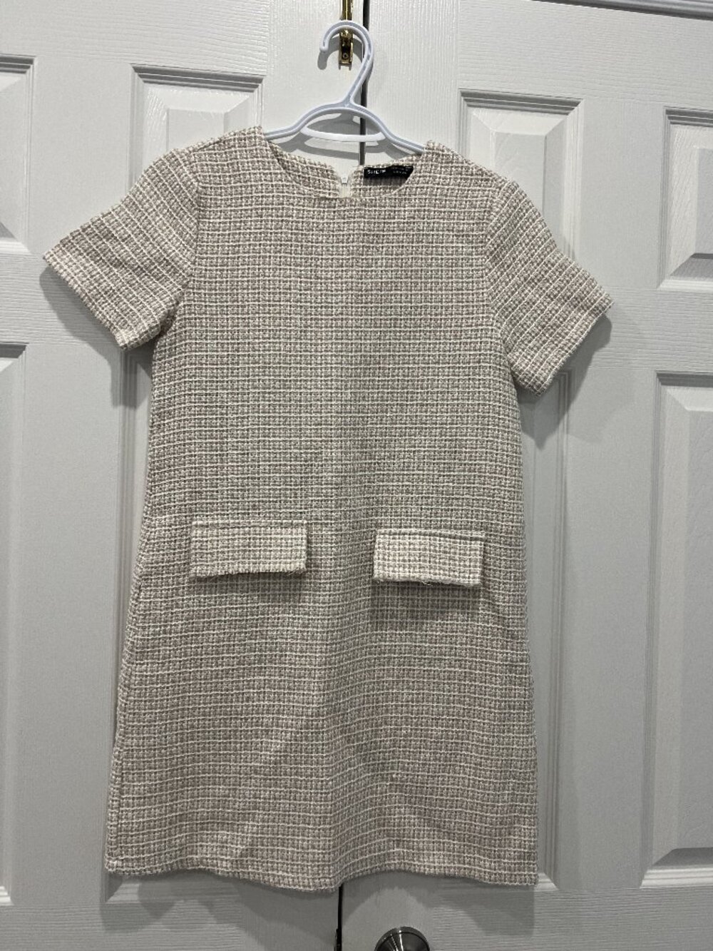SHEIN Tweed Shift Dress with Pockets Short Sleeve